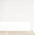 Serene Farmhouse Style Wood Bed in Full Size with Chevron Scoring Headboard, Coastal Modern Design, Sturdy, Easy Assembly, Ample Underbed Storage, White Finish