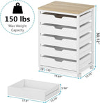 Tribesigns 5 Drawer Chest, Wood Storage Dresser Cabinet with Wheels, Industrial Storage Drawer Organizer Cart for Office Bedroom Entryway (White, 1 PC)