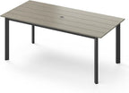 67" Rectangle HDPS Patio Dining Table, Aluminum Outdoor Patio Dining Table with Umbrella Hole, Weather-Resistant for Lawn, Garden, Yard, Poolside and Indoor Use, Gray