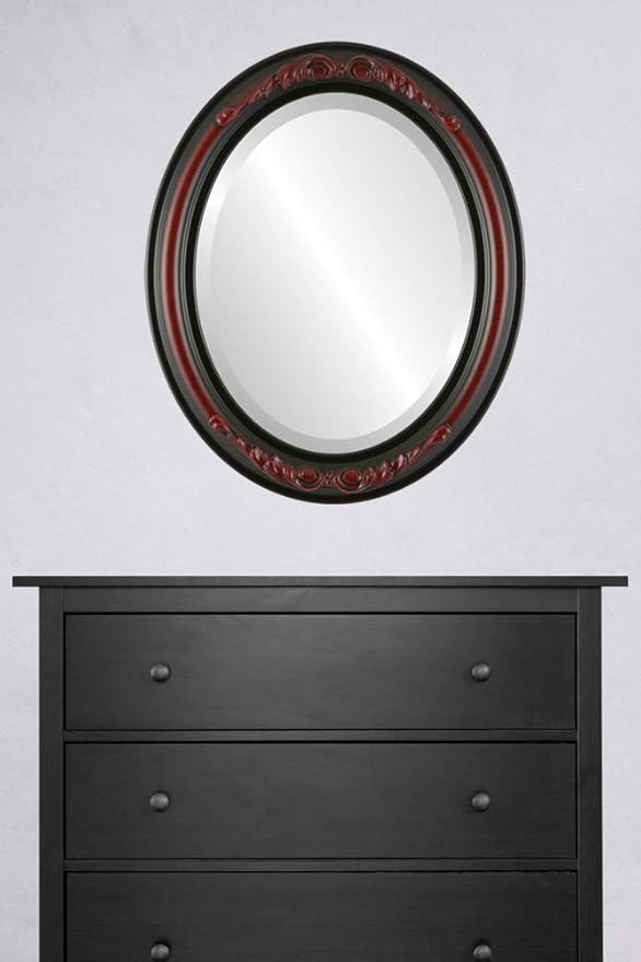 OVALCREST Oval Beveled Wall Mirror for Home Decor - Florence Style - Vintage Cherry - 20" x 16"