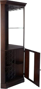 Howard Miller Piedmont III Corner Bar Cabinet – Traditional Espresso Home Bar Storage with Glass Door Bottle Organizer Adjustable Lighting & Space-Saving Design USA Made Luxury Bar Cabinet