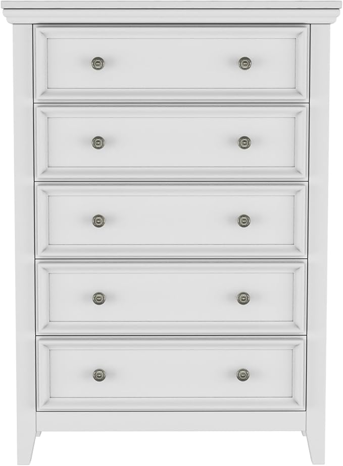 BLANKSPACE White Dresser, 5 Chest Drawer Dresser for Bedroom, Large Capacity Wood Cabinet for Bedroom, Modern Nightstand, Closets, Hallway