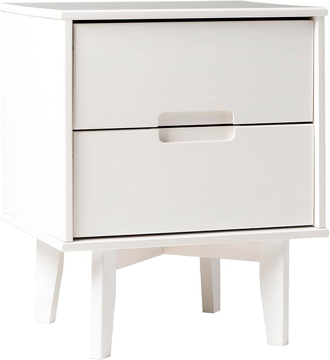 Walker Edison Furniture AZR2DSLNSWH Solid Wood 2-Drawer Groove Handle End Side Table Nightstand with Storage, 24" H, White