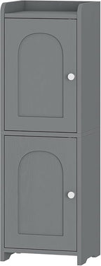 Bathroom Storage Cabinet, Corner Floor Cabinet with 2 Doors and Adjustable Shelf, Narrow Toilet Paper Cabinets, Bathroom Organizer for Small Spaces, 7.9" D x 9.8" W x 29.5" H Gray