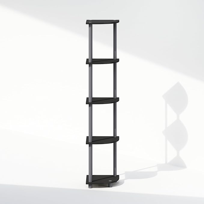 Furinno Turn-N-Tube Corner Shelf, 5-Tier Corner Display Rack, Shelving Unit, for Organization and Storage, Living Room, Home Office, Garage, Bedroom, Black