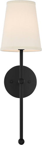 Possini Euro Design Elena Modern Wall Light Sconces Set of 2 Matte Black Metal Hardwired 6" Fixture Cream Linen Tall Drum Shade for Bedroom Living Family Room Home Hallway Dining