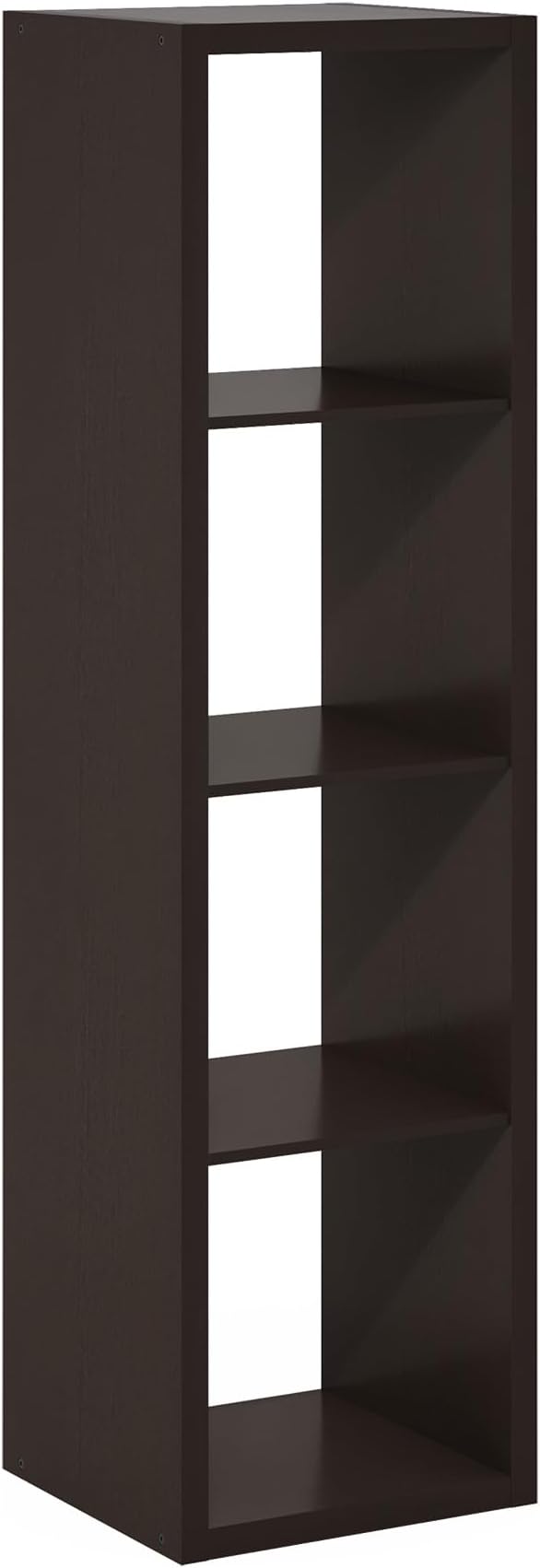 Furinno CUBICLE Book Shelf, 4-Cube Vertical Thick Frame Bookshelf, Horizontally & Vertically Reversible Bookcase with Open Back, 14.6 x 15.9 x 58, for Living Room, Bedroom, Home Office, Black Dark Oak