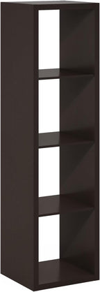 Furinno CUBICLE Book Shelf, 4-Cube Vertical Thick Frame Bookshelf, Horizontally & Vertically Reversible Bookcase with Open Back, 14.6 x 15.9 x 58, for Living Room, Bedroom, Home Office, Black Dark Oak
