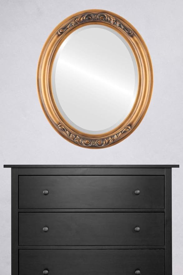 OVALCREST Oval Beveled Wall Mirror for Home Decor - Florence Style - Sunset Gold - 34" x 28"