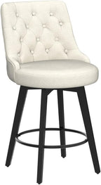 Watson & Whitely Modern Swivel Bar Stools, Performance Fabric Upholstered Counter Height Bar Stools with Back, Solid Wood Legs, 26" H Seat, Set of 2, Linen
