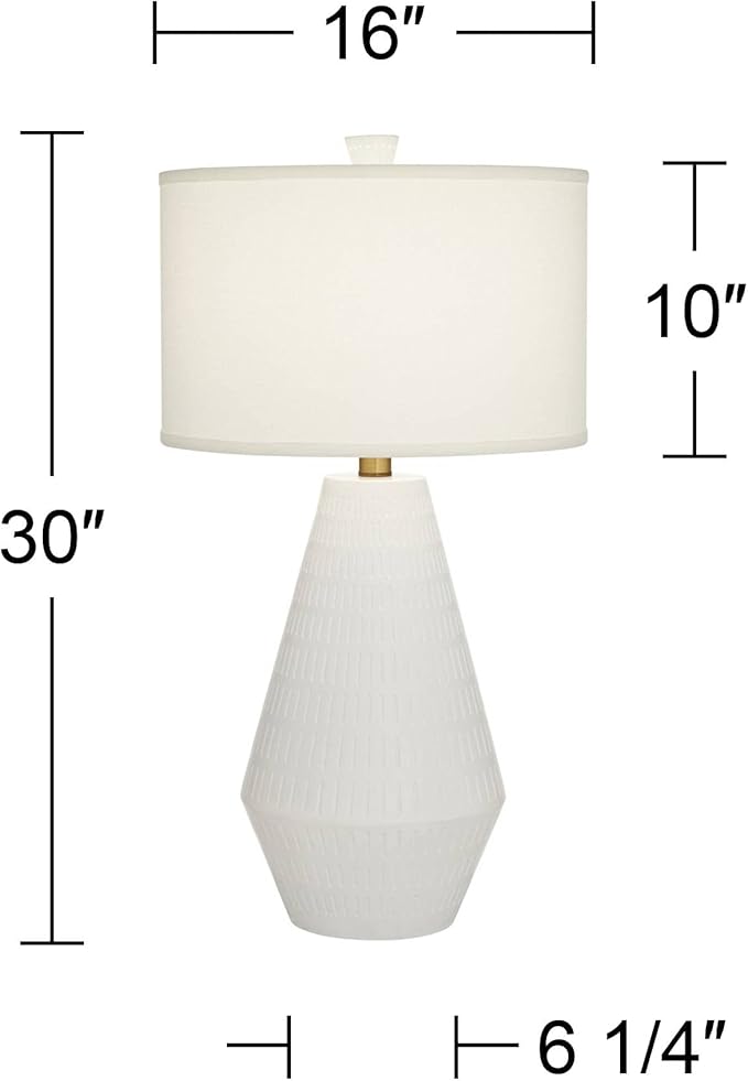 Possini Euro Design Luke 30" Tall Large Geometric Mid Century Modern Coastal End Table Lamp White Finish Single Fabric Shade Living Room Bedroom Bedside Nightstand House Office Home Reading