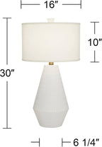 Possini Euro Design Luke 30" Tall Large Geometric Mid Century Modern Coastal End Table Lamp White Finish Single Fabric Shade Living Room Bedroom Bedside Nightstand House Office Home Reading