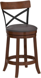 COSTWAY Bar Stool Set of 2, 360-Degree Swivel Solid Wood Stools with Soft Cushion & Backrest, 25”Height Kitchen Counter Bar Stools for Kitchen Island, Pub, and Restaurant (2, 25 inch)