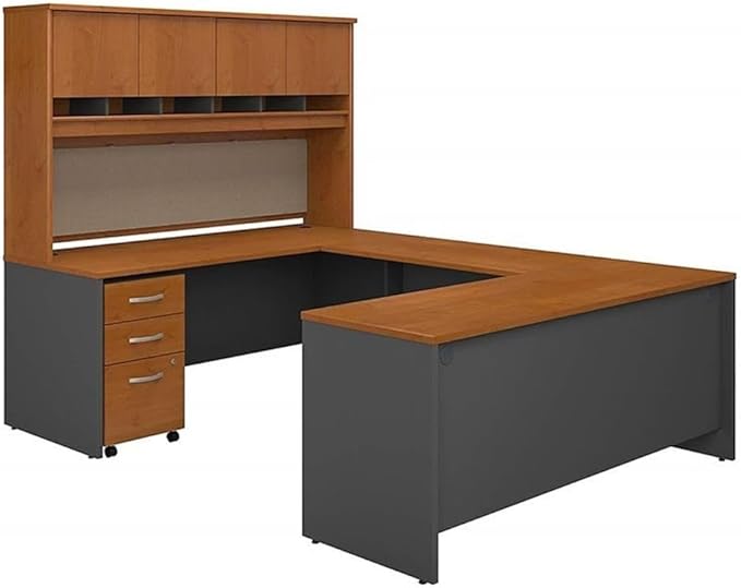 UrbanPro 72W U-Desk with Hutch and Storage in Natural Cherry - Engineered Wood