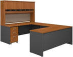UrbanPro 72W U-Desk with Hutch and Storage in Natural Cherry - Engineered Wood