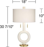 Possini Euro Design Athena 30 3/4" Tall Open Circle Large Mid Century Modern End Table Sculptural Lamp Pull Chain White Finish White Shade Living Room Bedroom Bedside Nightstand House Office Home