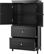 Polibi 43.3" H Storage Cabinet with 2 Doors, 2 Drawers, Adjustable Shelf, Wooden Linen Cabinet for Bathroom, Office, Kitchen, Black