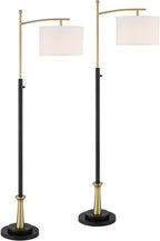 Possini Euro Design Burbank Modern 64" Tall Standing Floor Lamps Set of 2 Lights Task Downbridge Black Gold Metal Brass Finish Living Room Bedroom House Reading Office Home Decor White Shade
