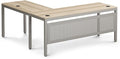 nbf signature series at Work Reversible L Shaped Desk 60" w x 60" d Ergonomic Corner Computer Desk with Warm Ash Laminate/Brushed Nickel Steel Frame for Office Use