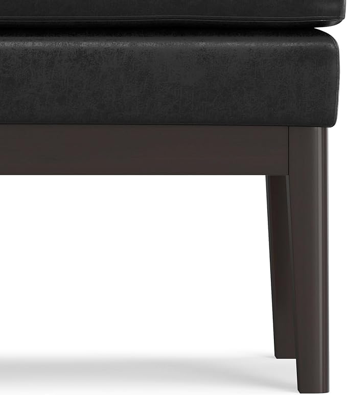 SIMPLIHOME Carlson 45-inch Wide Vegan Faux Leather Ottoman Bench in Distressed Saddle Brown with Solid Wood Frame for Living Room, Entryway, or Bedroom