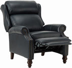 HULALA HOME Genuine Leather Recliner Chair, Traditional Manual Pushback Comfy Seating for Living Room, Thick Cushion & Solid Wood Legs, Wingback Recliner with Nailhead Trim, Navy