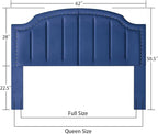 24KF Upholstered Channel Pattern Queen Headboard with Silver Nailhead Trim, Comfy Velvet Headboard Queen/Full, 6052-Q-Navy