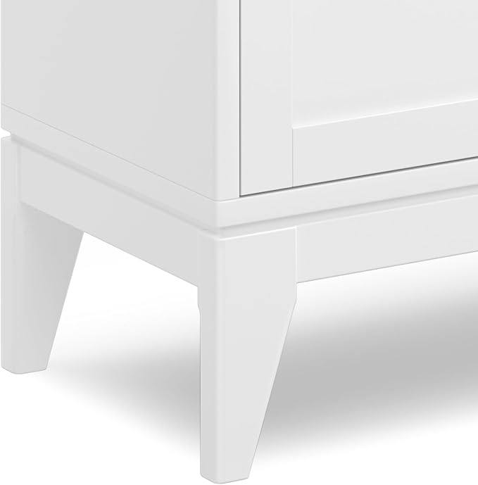 SIMPLIHOME Harper Storage Cabinet - 30 inch Wide Solid Hardwood 2-Shelf Low Console Cabinet in White, Mid-Century Modern Cupboard for Living Room with Sliding Doors and Adjustable Shelves