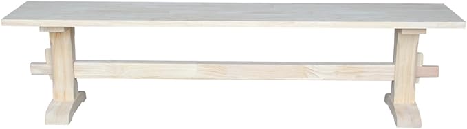 Solid Parawood Trestle Bench Unfinished 72", Kitchen/Dining Furniture, Sturdy & Reliable, Paint or Stain in Any Color, 450 lb Capacity, Entryway, Living Room, Family Room, Breakfast Nook, Unfinished