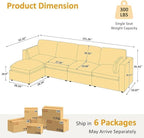 VANOMi Modular Sectional Sofa Convertible Sofa Couch with Ottoman Sectional Sofas for Living Room Small Apartments Gary