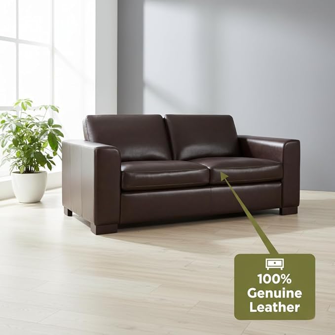 Naomi Home Freya Oversized Genuine Leather Loveseat Sofa - Ultimate Comfort - Modern Small Couch - Mid-Century Living Room Couch, Eco-Friendly Corner Loveseat, Reversible Cushions, Espresso