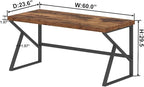 HSH Rustic Computer Desk, Large Executive Writing Study Work Desk for Home Office, Industrial Metal Wooden PC Laptop Long Desk Workstation, Modern Bedroom Living Room Table, Rustic Brown, 60 Inch