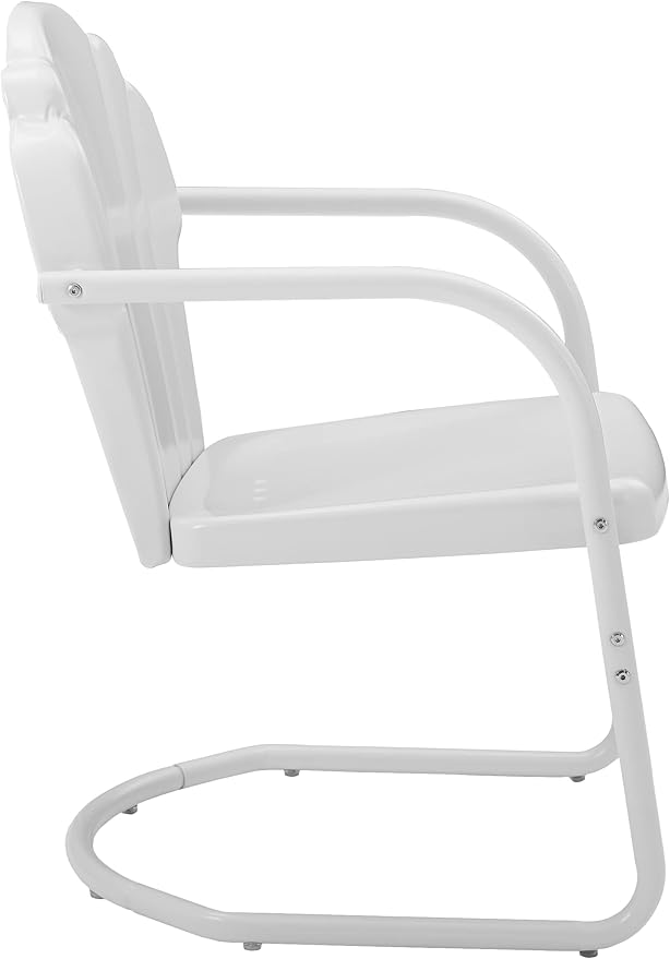 Crosley Furniture Tulip 2-Piece Outdoor Chair Set, Retro Metal Patio Chairs for Dining, Porch, Deck, Balcony, White Satin