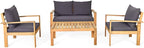 COSTWAY 4 Pieces Outdoor Acacia Wood Sofa Set, Outdoor Conversation Sofa Set with Table & Cushions Porch Chairs for Garden, Patio, Deck