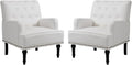 MOJAY Modern PU Leather Accent Chair Set of 2, Mid-Century Living Room Lounge Club Chair with Rivet Trim, Single Sofa Reading Arm Chair for Bedroom Home Office Study Lounges(White)