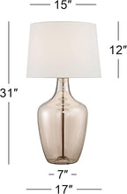 Possini Euro Design Ania 31" Tall Jar Large Modern Coastal Country Cottage End Table Lamp Clear Champagne Glass Single Off-White Shade Living Room Bedroom Bedside Nightstand House Office Home