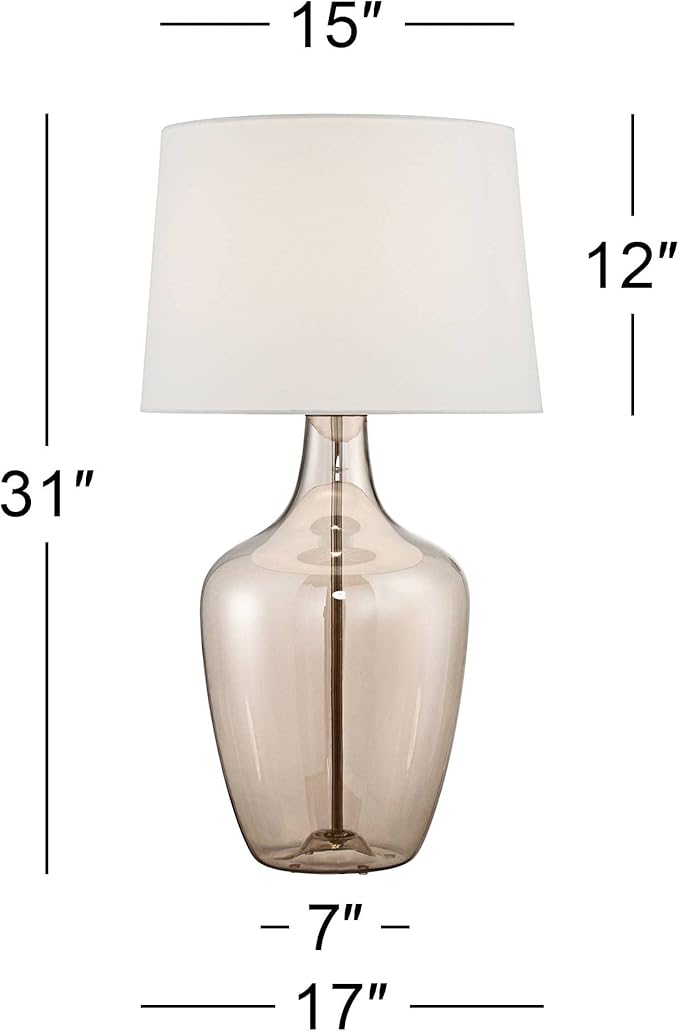 Possini Euro Design Ania 31" Tall Jar Large Modern Coastal Country Cottage End Table Lamp Clear Champagne Glass Single Off-White Shade Living Room Bedroom Bedside Nightstand House Office Home
