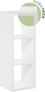 Furinno Cubicle Book Shelf, 3-Cube Thick Frame Bookshelf, Horizontally & Vertically Reversible Bookcase with Open Back, 14.6 x 15.9 x 44, for Living Room, Bedroom, Home Office, White