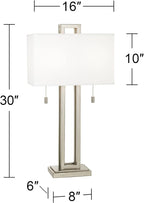 Possini Euro Design Gossard Modern Table Lamp 30" Tall Brushed Nickel Silver Open Metal White Fabric Rectangular Box Shade for Bedroom Living Room House Home Bedside Nightstand Office Family