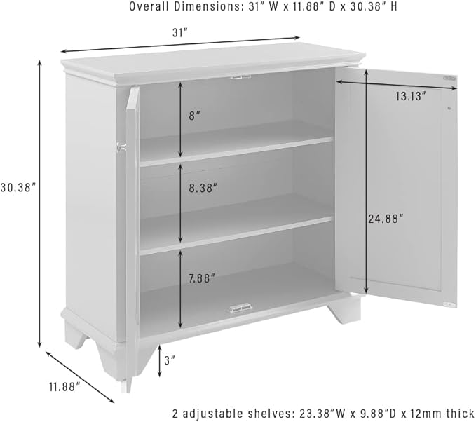 Crosley Furniture Lydia Accent Storage Cabinet, Bar, Buffet for Kitchen, Living Room, or Entryway, White