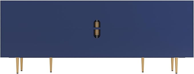 66" Modern TV Stand for TVs up to 75",TV Cabinet with Glass Door,Entertainment Center with Storage,Television Stands with Gold Legs,Media Console for Bedroom,Living Room,Blue