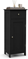 LOKO Bathroom Floor Cabinet, Modern Single Door Storage Cabinet with Drawer & Adjustable Shelves, Corner Narrow Storage Organizer for Living Room, Entryway (Black)