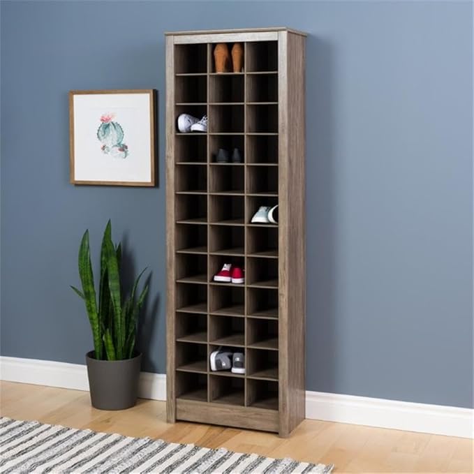 Prepac Gray Tall Storage Cabinet, Shoe Cabinet, Entryway Furniture with 36 Shoe Cubbies 13"D x 23.5" W x 72.5" H