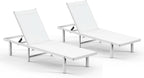 Pool Lounge Chairs Set of 2，Outdoor Lounge Chairs with Wheels and 5-Position Recliner -Easy to Move- Aluminum Patio Lounge Chair for Poolside, Deck (White)