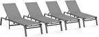 Patio Chaise Lounge Chair Set of 4, Foldable Lounge Chair for Outside, Aluminum Chairs with 5 Adjustable Backrest, Outdoor Pool Lounger for Poolside, Patio, Deck, Grey