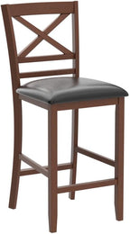 COSTWAY Barstools Set of 2, 25” Counter Height Mid Century Modern Island Chairs with Back, Soft Cushion & Faux Leather Seat, Wooden Armless Kitchen Stools for Home, Cafe Shop, Restaurant, Pub