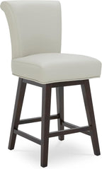 CHITA 26 Inch Counter Height Swivel Bar Stool, FSC Certified Modern Upholstered Faux Leather Swivel Barstool Chair with Back, Creamy Grey