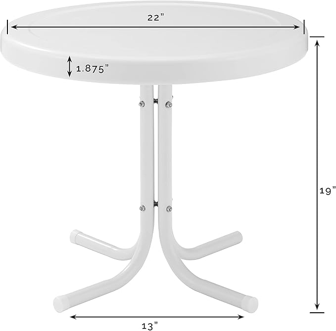 Crosley Furniture Griffith Retro Metal Round Outdoor Dining Table with Umbrella Hole for Outside Patio, Alabaster White