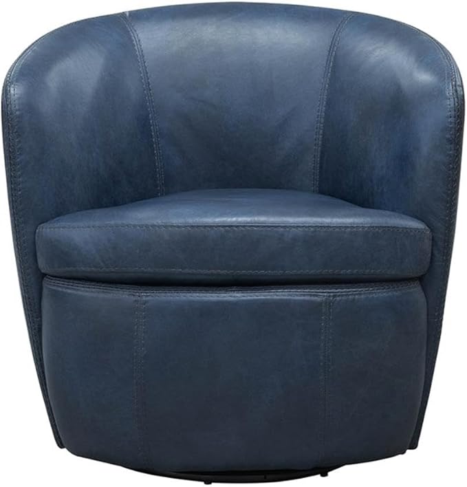 Pemberly Row Vintage Navy All Italian Leather Swivel Club Chair