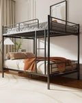 Full Over Full Bunk Bed, Convertible into 2 Full Beds, Heavy-Duty Metal Bed Frame with Safety Full-Length Guardrails & EVA Padded Ladder for Adults, Teens, Kids, No Box Spring Needed, Black