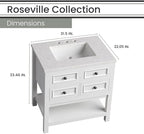 Hanover Roseville 31'' Vanity Cabinet with Sink Combo for Bathroom, Powder Room | Pre-Assembled Cabinet | 2 Drawers, Bottom Shelf | Artificial Stone Countertop | White Cabinet | HANVN0108-31-1WH